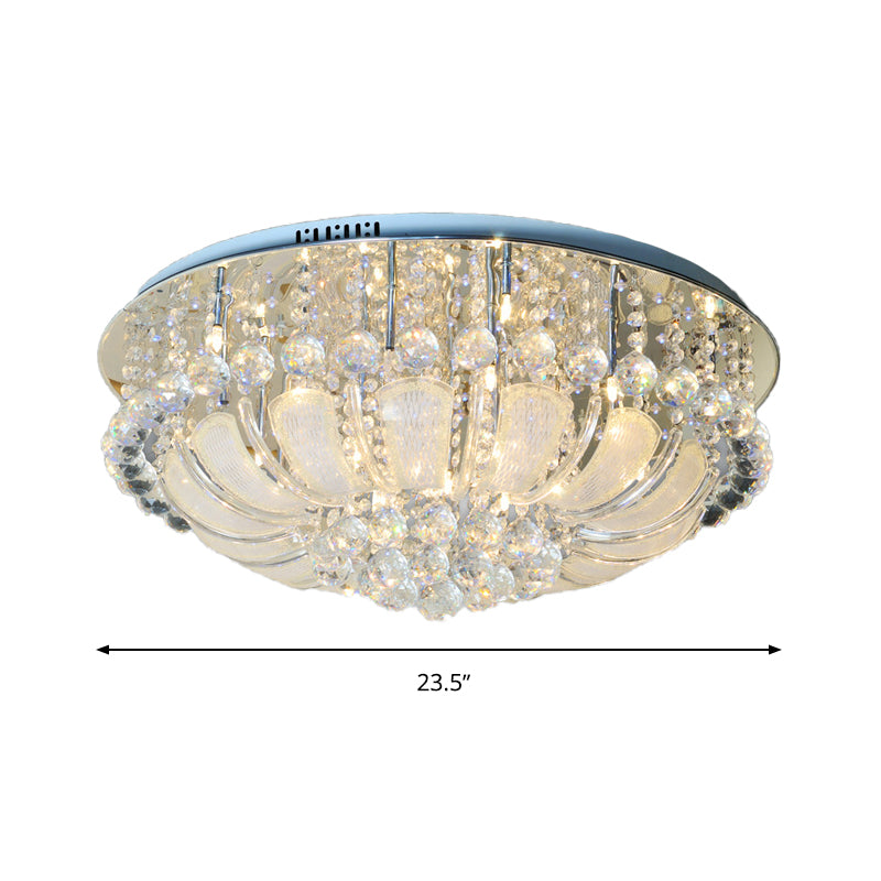 Round Flush Light Modern Crystal 19.5"/23.5"/31.5" Wide 6/7/13 Heads Stainless-Steel Ceiling Mounted Fixture Clearhalo 'Ceiling Lights' 'Close To Ceiling Lights' 'Close to ceiling' 'Flush mount' Lighting' 271700