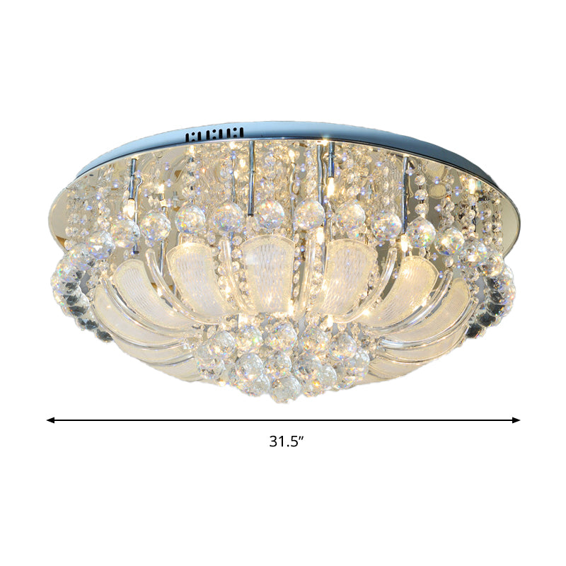 Round Flush Light Modern Crystal 19.5"/23.5"/31.5" Wide 6/7/13 Heads Stainless-Steel Ceiling Mounted Fixture Clearhalo 'Ceiling Lights' 'Close To Ceiling Lights' 'Close to ceiling' 'Flush mount' Lighting' 271701