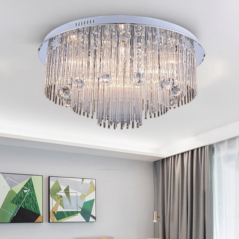 Tiered Flush Mount Modernism Crystal 5/9/14 Heads Stainless-Steel Ceiling Light Fixture, 19.5"/23.5"/31.5" Wide Stainless-Steel Clearhalo 'Ceiling Lights' 'Close To Ceiling Lights' 'Close to ceiling' 'Flush mount' Lighting' 271702