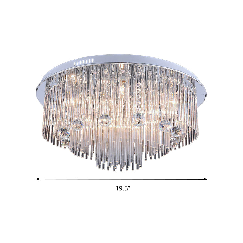 Tiered Flush Mount Modernism Crystal 5/9/14 Heads Stainless-Steel Ceiling Light Fixture, 19.5"/23.5"/31.5" Wide Clearhalo 'Ceiling Lights' 'Close To Ceiling Lights' 'Close to ceiling' 'Flush mount' Lighting' 271707