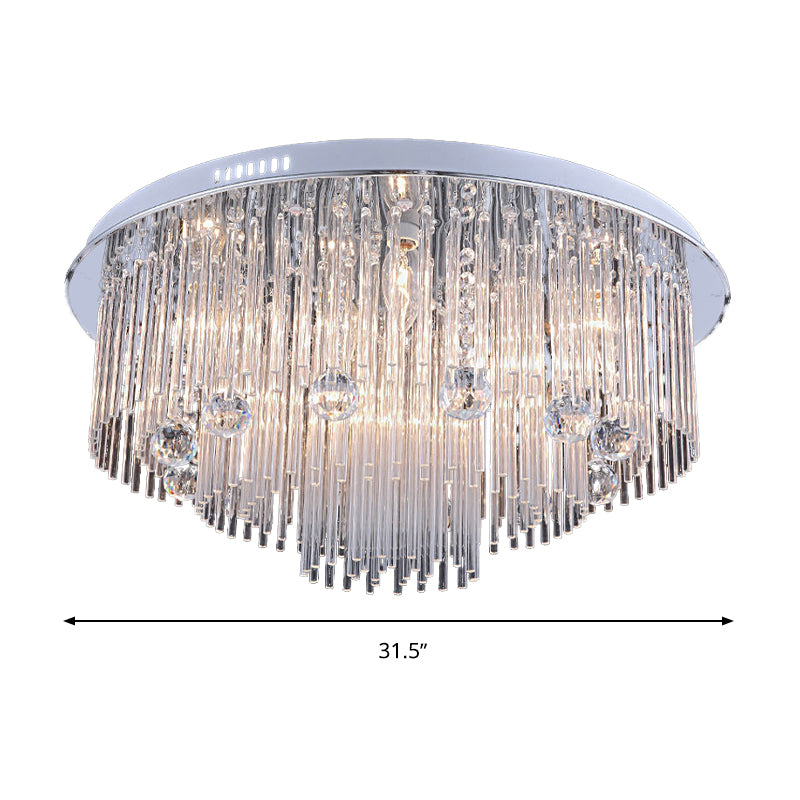 Tiered Flush Mount Modernism Crystal 5/9/14 Heads Stainless-Steel Ceiling Light Fixture, 19.5"/23.5"/31.5" Wide Clearhalo 'Ceiling Lights' 'Close To Ceiling Lights' 'Close to ceiling' 'Flush mount' Lighting' 271709