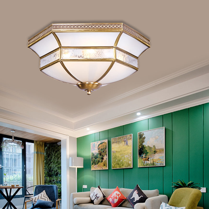 Brass Scalloped Ceiling Mounted Light White Glass 3/4 Heads Living Room Flush Mount Lamp Brass Clearhalo 'Ceiling Lights' 'Close To Ceiling Lights' 'Close to ceiling' 'Flush mount' Lighting' 271710