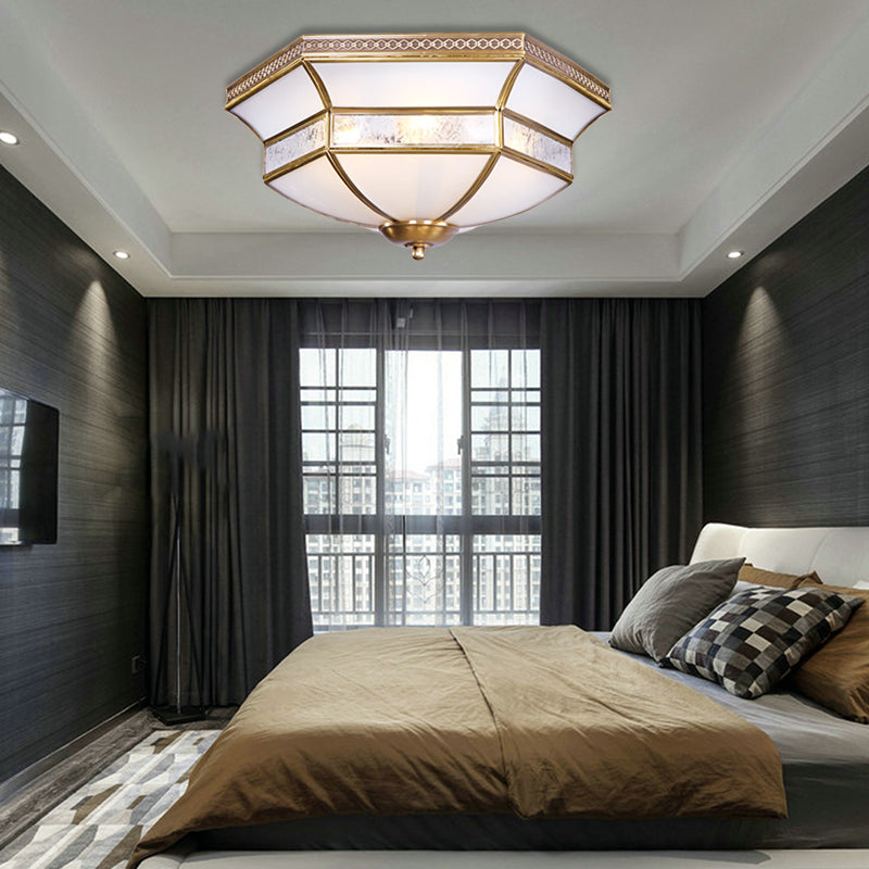 Brass Scalloped Ceiling Mounted Light White Glass 3/4 Heads Living Room Flush Mount Lamp Clearhalo 'Ceiling Lights' 'Close To Ceiling Lights' 'Close to ceiling' 'Flush mount' Lighting' 271712