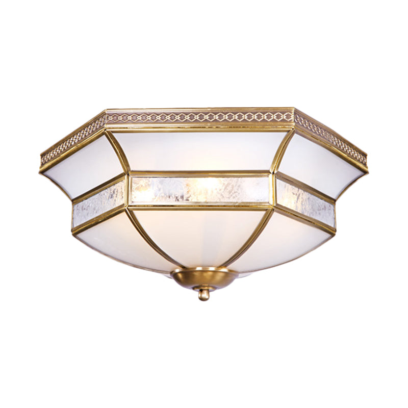 Brass Scalloped Ceiling Mounted Light White Glass 3/4 Heads Living Room Flush Mount Lamp Clearhalo 'Ceiling Lights' 'Close To Ceiling Lights' 'Close to ceiling' 'Flush mount' Lighting' 271713