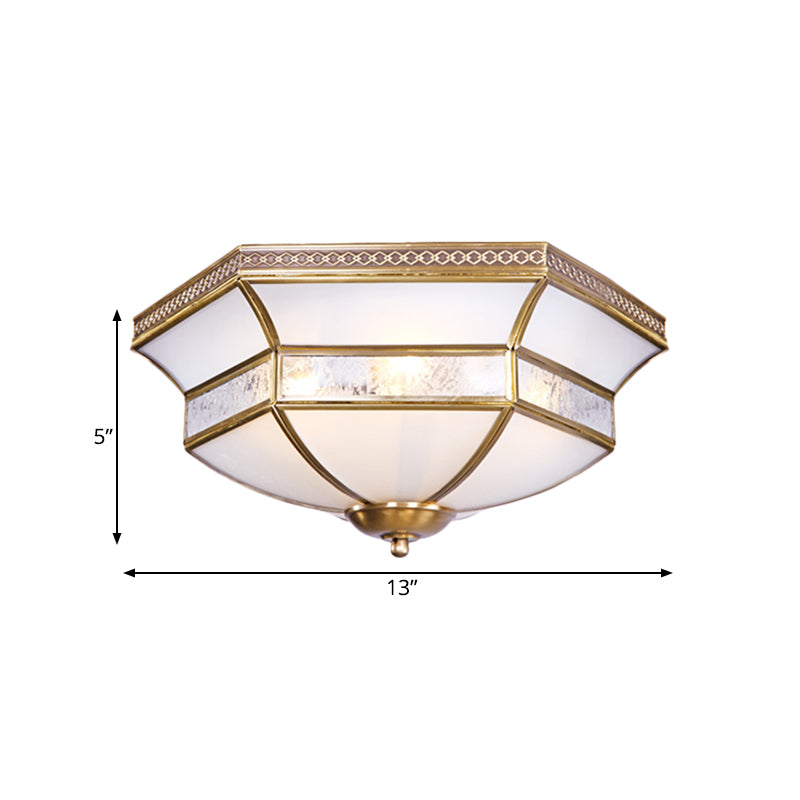 Brass Scalloped Ceiling Mounted Light White Glass 3/4 Heads Living Room Flush Mount Lamp Clearhalo 'Ceiling Lights' 'Close To Ceiling Lights' 'Close to ceiling' 'Flush mount' Lighting' 271714