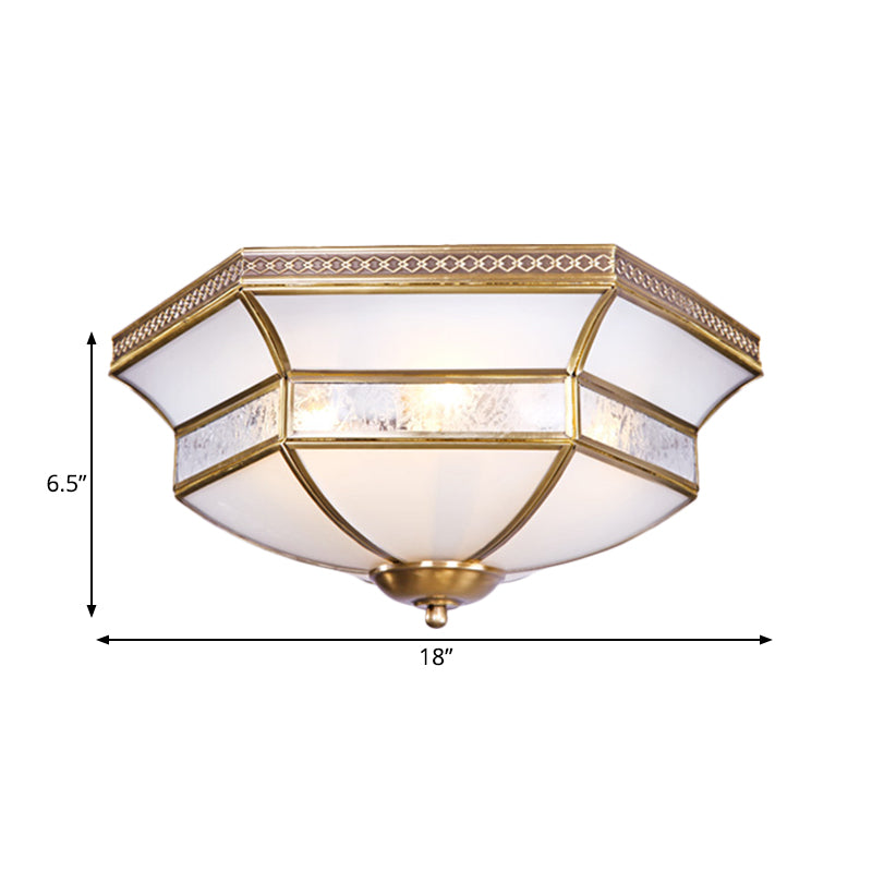 Brass Scalloped Ceiling Mounted Light White Glass 3/4 Heads Living Room Flush Mount Lamp Clearhalo 'Ceiling Lights' 'Close To Ceiling Lights' 'Close to ceiling' 'Flush mount' Lighting' 271715