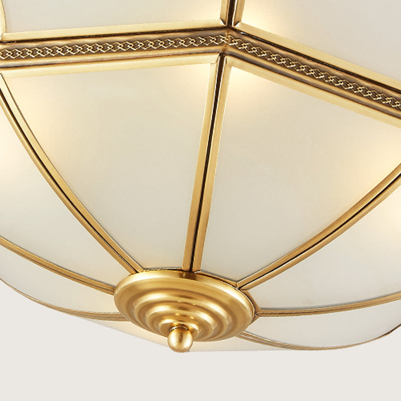 Opal-White Glass Brass Ceiling Mount Dome 3/4-Light Colonialism Flush Mount Chandelier for Bedroom, 14"/18" W