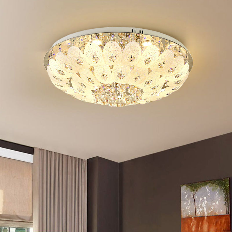 Domed Flush Mount Contemporary Crystal 7/13 Heads 23.5"/31.5" Wide White Ceiling Light Fixture White Clearhalo 'Ceiling Lights' 'Close To Ceiling Lights' 'Close to ceiling' 'Flush mount' Lighting' 271731