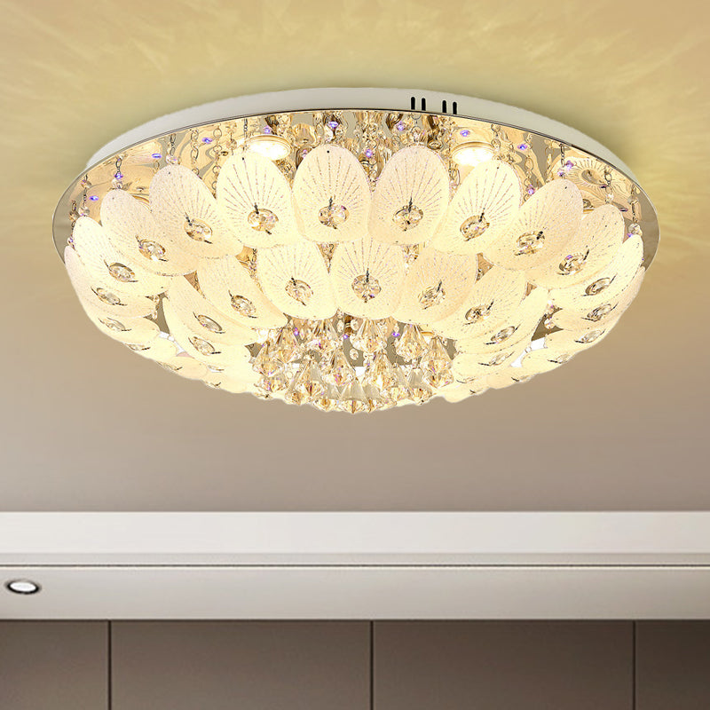 Domed Flush Mount Contemporary Crystal 7/13 Heads 23.5"/31.5" Wide White Ceiling Light Fixture Clearhalo 'Ceiling Lights' 'Close To Ceiling Lights' 'Close to ceiling' 'Flush mount' Lighting' 271732
