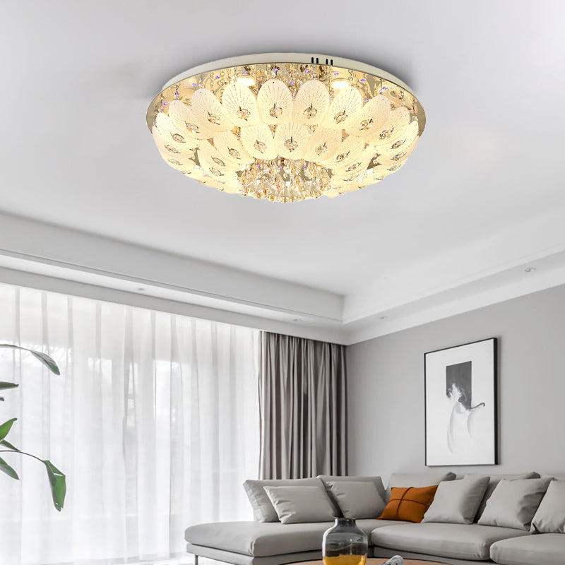 Domed Flush Mount Contemporary Crystal 7/13 Heads 23.5"/31.5" Wide White Ceiling Light Fixture Clearhalo 'Ceiling Lights' 'Close To Ceiling Lights' 'Close to ceiling' 'Flush mount' Lighting' 271733