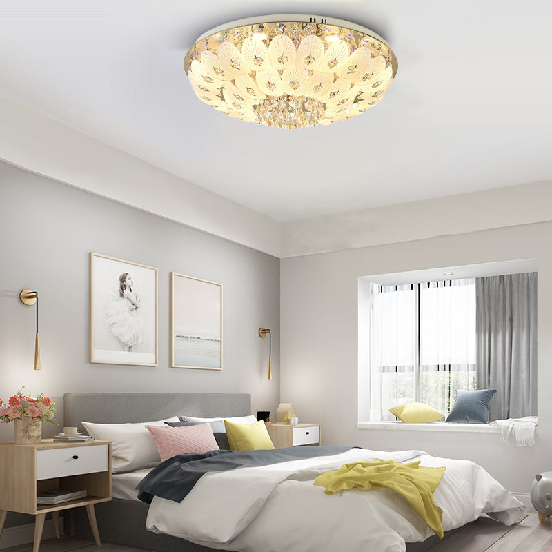 Domed Flush Mount Contemporary Crystal 7/13 Heads 23.5"/31.5" Wide White Ceiling Light Fixture Clearhalo 'Ceiling Lights' 'Close To Ceiling Lights' 'Close to ceiling' 'Flush mount' Lighting' 271734