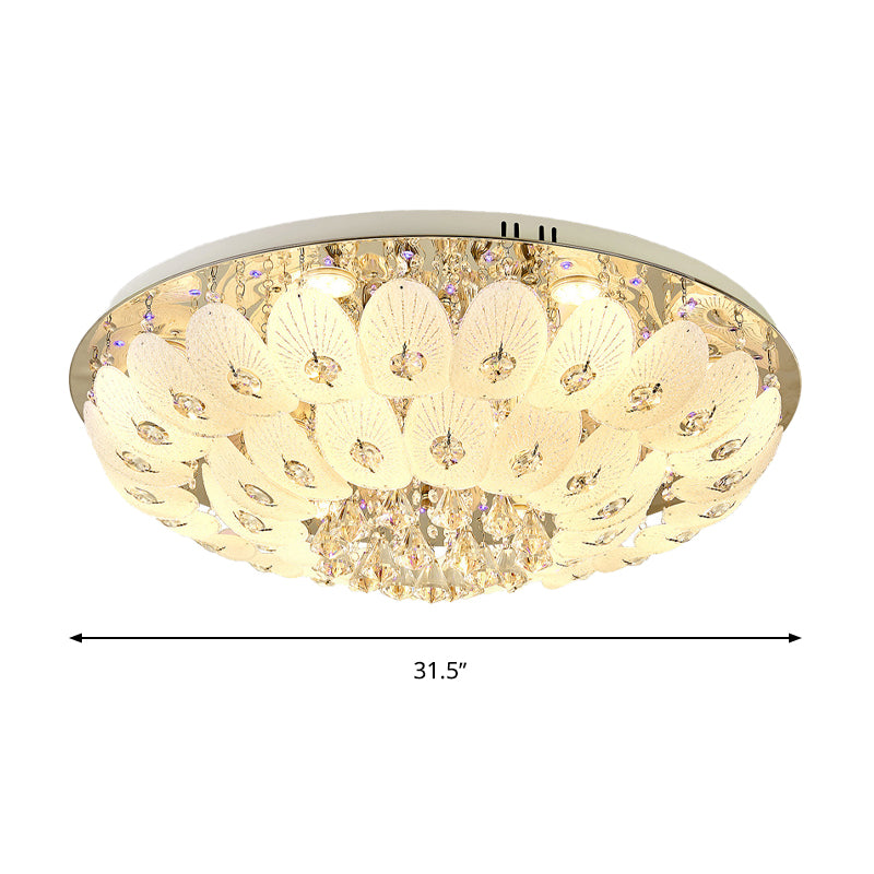 Domed Flush Mount Contemporary Crystal 7/13 Heads 23.5"/31.5" Wide White Ceiling Light Fixture Clearhalo 'Ceiling Lights' 'Close To Ceiling Lights' 'Close to ceiling' 'Flush mount' Lighting' 271737