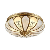 Brass 3 Lights Flush Mount Fixture Colonialism Curved Frosted Glass Scalloped Ceiling Mounted Light for Living Room Clearhalo 'Ceiling Lights' 'Close To Ceiling Lights' 'Close to ceiling' 'Flush mount' Lighting' 271741