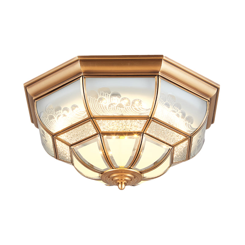 13"/21" W LED Bowl Ceiling Light Colonial Brass Mouth Blown Opal Glass Flush Light Fixture for Bedroom Clearhalo 'Ceiling Lights' 'Close To Ceiling Lights' 'Close to ceiling' 'Flush mount' Lighting' 271753
