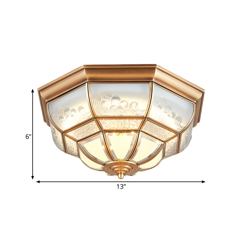 13"/21" W LED Bowl Ceiling Light Colonial Brass Mouth Blown Opal Glass Flush Light Fixture for Bedroom Clearhalo 'Ceiling Lights' 'Close To Ceiling Lights' 'Close to ceiling' 'Flush mount' Lighting' 271754