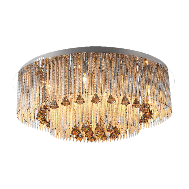 Round Flush Light Contemporary Crystal 9/12/18 Bulbs Nickel Ceiling Mounted Fixture for Living Room Clearhalo 'Ceiling Lights' 'Close To Ceiling Lights' 'Close to ceiling' 'Flush mount' Lighting' 271779