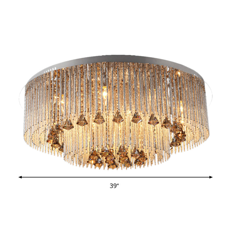 Round Flush Light Contemporary Crystal 9/12/18 Bulbs Nickel Ceiling Mounted Fixture for Living Room Clearhalo 'Ceiling Lights' 'Close To Ceiling Lights' 'Close to ceiling' 'Flush mount' Lighting' 271780