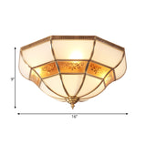 Colonialism Bell Ceiling Mount Light Fixture 3 Bulbs Ivory Glass Flush Mount Chandelier in Brass for Bedroom - Clearhalo - 'Ceiling Lights' - 'Close To Ceiling Lights' - 'Close to ceiling' - 'Flush mount' - Lighting' - 271785