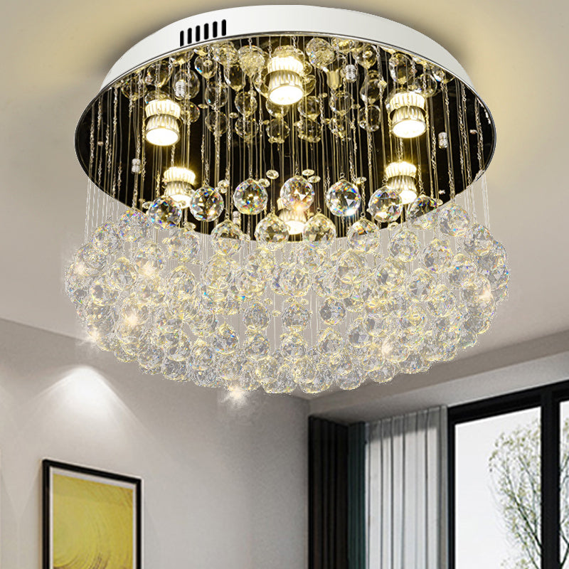 Round Crystal Ball Flushmount Contemporary 6 Heads Nickel Ceiling Mount Light Fixture Clearhalo 'Ceiling Lights' 'Close To Ceiling Lights' 'Close to ceiling' 'Flush mount' Lighting' 271793