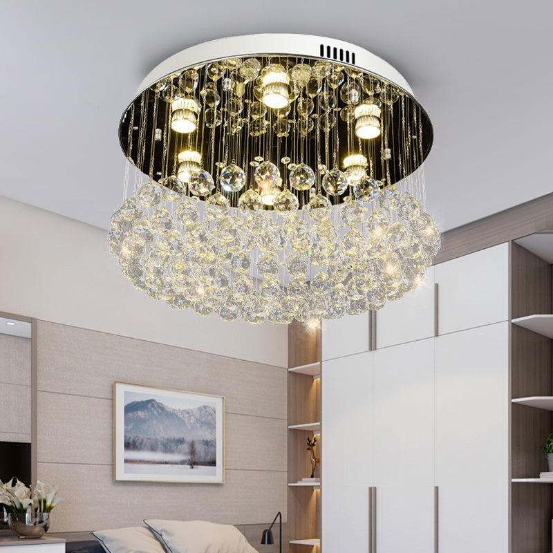 Round Crystal Ball Flushmount Contemporary 6 Heads Nickel Ceiling Mount Light Fixture Clearhalo 'Ceiling Lights' 'Close To Ceiling Lights' 'Close to ceiling' 'Flush mount' Lighting' 271794