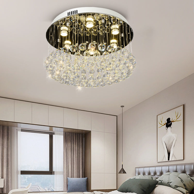 Round Crystal Ball Flushmount Contemporary 6 Heads Nickel Ceiling Mount Light Fixture Clearhalo 'Ceiling Lights' 'Close To Ceiling Lights' 'Close to ceiling' 'Flush mount' Lighting' 271795