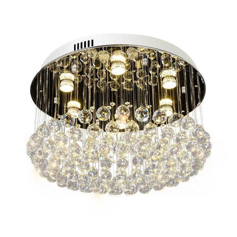 Round Crystal Ball Flushmount Contemporary 6 Heads Nickel Ceiling Mount Light Fixture Clearhalo 'Ceiling Lights' 'Close To Ceiling Lights' 'Close to ceiling' 'Flush mount' Lighting' 271796