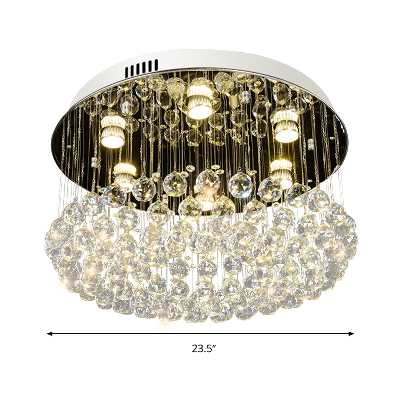 Round Crystal Ball Flushmount Contemporary 6 Heads Nickel Ceiling Mount Light Fixture Clearhalo 'Ceiling Lights' 'Close To Ceiling Lights' 'Close to ceiling' 'Flush mount' Lighting' 271797