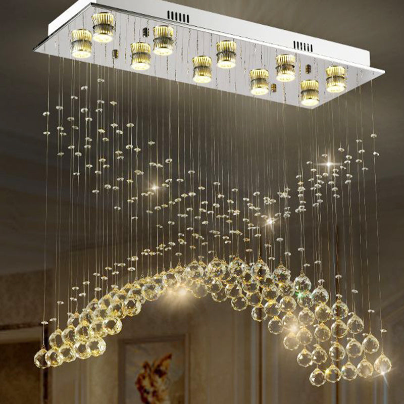 10 Heads Bend Flush Mount Contemporary Crystal Ceiling Light Fixture in Nickel Clearhalo 'Ceiling Lights' 'Close To Ceiling Lights' 'Close to ceiling' 'Flush mount' Lighting' 271806