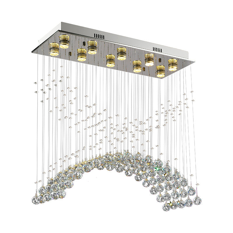 10 Heads Bend Flush Mount Contemporary Crystal Ceiling Light Fixture in Nickel Clearhalo 'Ceiling Lights' 'Close To Ceiling Lights' 'Close to ceiling' 'Flush mount' Lighting' 271809