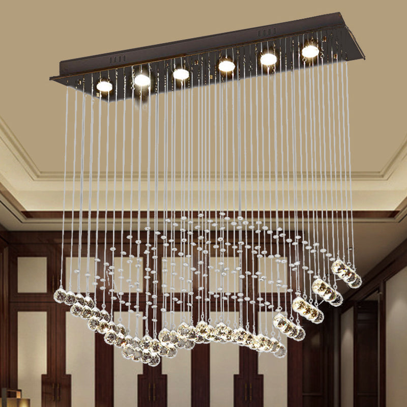 Teardrop Flush Mount Modernism Crystal 6 Bulbs Nickel Ceiling Mounted Fixture with Rectangle Canopy Clearhalo 'Ceiling Lights' 'Close To Ceiling Lights' 'Close to ceiling' 'Flush mount' Lighting' 271824