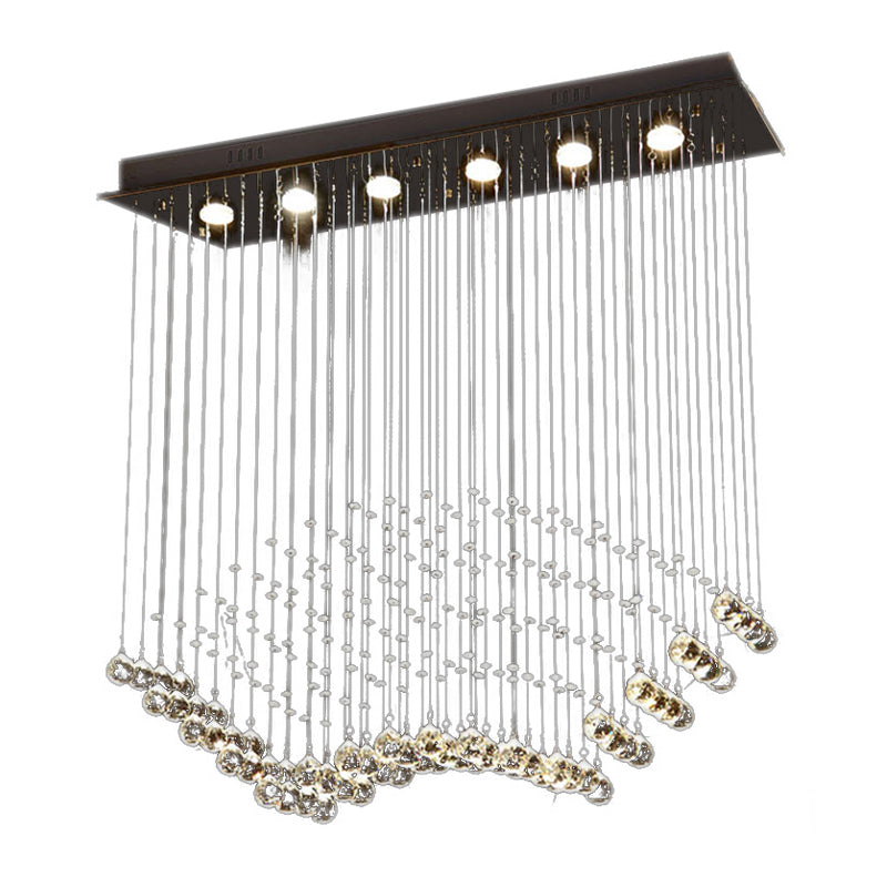 Teardrop Flush Mount Modernism Crystal 6 Bulbs Nickel Ceiling Mounted Fixture with Rectangle Canopy Clearhalo 'Ceiling Lights' 'Close To Ceiling Lights' 'Close to ceiling' 'Flush mount' Lighting' 271826