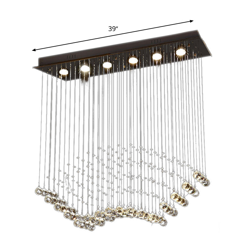 Teardrop Flush Mount Modernism Crystal 6 Bulbs Nickel Ceiling Mounted Fixture with Rectangle Canopy Clearhalo 'Ceiling Lights' 'Close To Ceiling Lights' 'Close to ceiling' 'Flush mount' Lighting' 271827