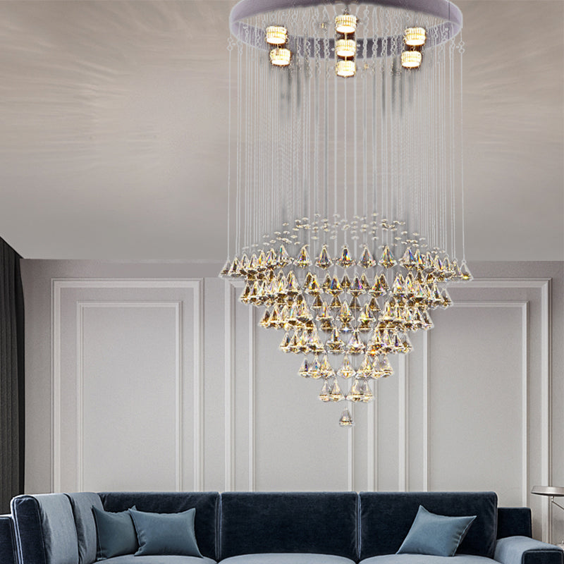 Cut Crystal Diamond Flush Light Modernist 7 Heads Nickel Ceiling Mounted Fixture Clearhalo 'Ceiling Lights' 'Close To Ceiling Lights' 'Close to ceiling' 'Flush mount' Lighting' 271835