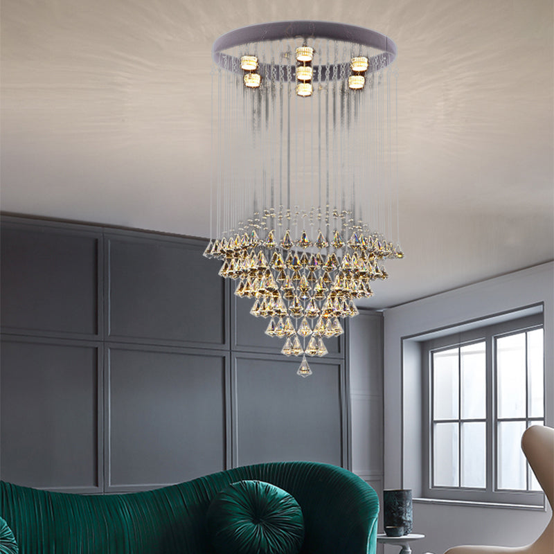 Cut Crystal Diamond Flush Light Modernist 7 Heads Nickel Ceiling Mounted Fixture Clearhalo 'Ceiling Lights' 'Close To Ceiling Lights' 'Close to ceiling' 'Flush mount' Lighting' 271836