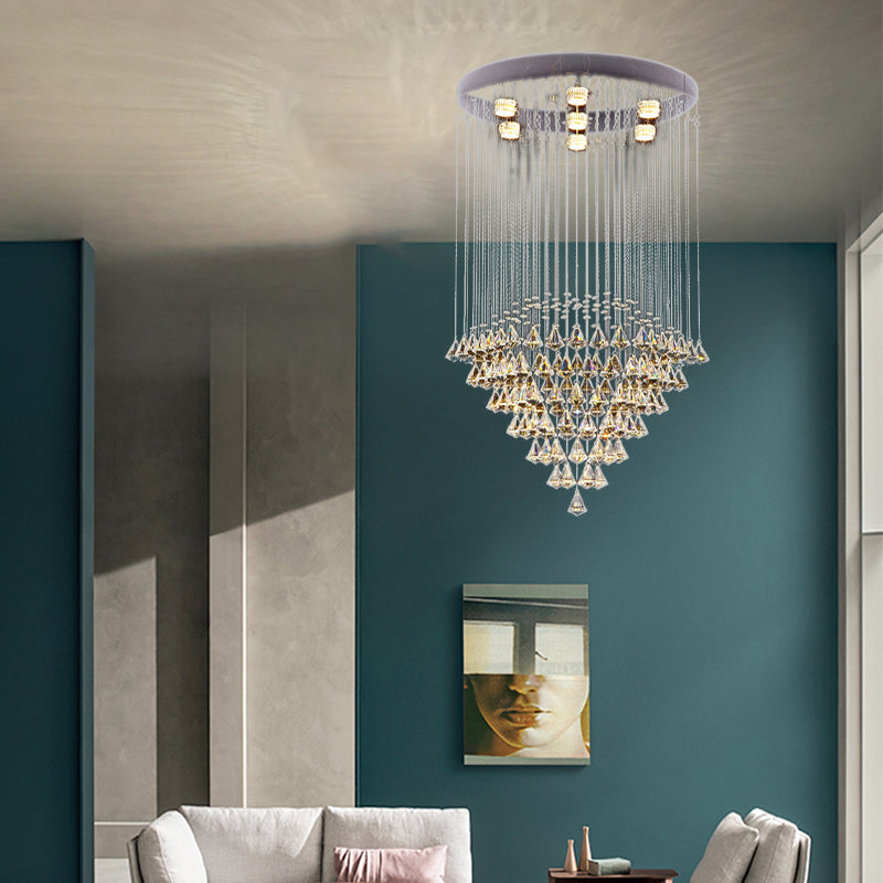 Cut Crystal Diamond Flush Light Modernist 7 Heads Nickel Ceiling Mounted Fixture Clearhalo 'Ceiling Lights' 'Close To Ceiling Lights' 'Close to ceiling' 'Flush mount' Lighting' 271837