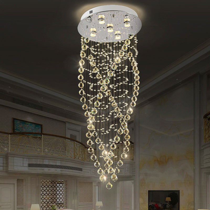 5 Bulbs Spiral Flush Light Modern Crystal Close to Ceiling Lighting in Nickel for Living Room Clearhalo 'Ceiling Lights' 'Close To Ceiling Lights' 'Close to ceiling' 'Flush mount' Lighting' 271858