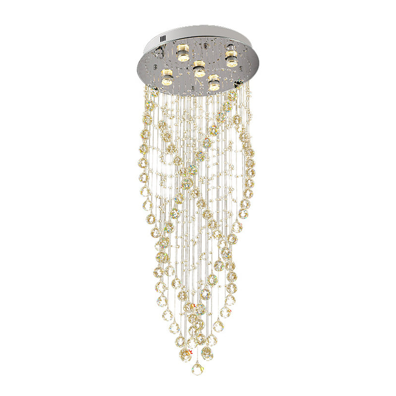 5 Bulbs Spiral Flush Light Modern Crystal Close to Ceiling Lighting in Nickel for Living Room Clearhalo 'Ceiling Lights' 'Close To Ceiling Lights' 'Close to ceiling' 'Flush mount' Lighting' 271859