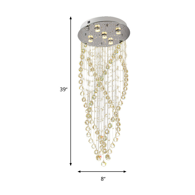 5 Bulbs Spiral Flush Light Modern Crystal Close to Ceiling Lighting in Nickel for Living Room Clearhalo 'Ceiling Lights' 'Close To Ceiling Lights' 'Close to ceiling' 'Flush mount' Lighting' 271860