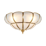 Colonialism Scallop Ceiling Mounted Light 11"/18" W 3 Bulbs Satin Opal Glass Flush Mount Chandelier in Brass Clearhalo 'Ceiling Lights' 'Close To Ceiling Lights' 'Close to ceiling' 'Flush mount' Lighting' 271870