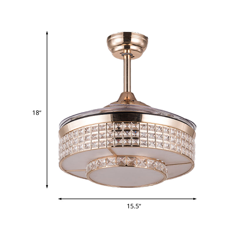 Drum Ceiling Fan Light Contemporary Crystal 15"/19" Wide LED Gold Semi Flush Mount with Remote Control/Wall Control/Remote Control and Wall Control Clearhalo 'Ceiling Fans with Lights' 'Ceiling Fans' 'Modern Ceiling Fans' 'Modern' Lighting' 271896