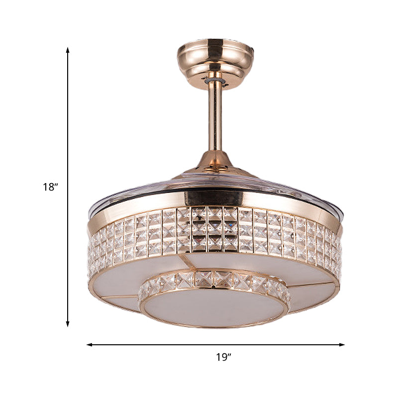 Drum Ceiling Fan Light Contemporary Crystal 15"/19" Wide LED Gold Semi Flush Mount with Remote Control/Wall Control/Remote Control and Wall Control Clearhalo 'Ceiling Fans with Lights' 'Ceiling Fans' 'Modern Ceiling Fans' 'Modern' Lighting' 271897