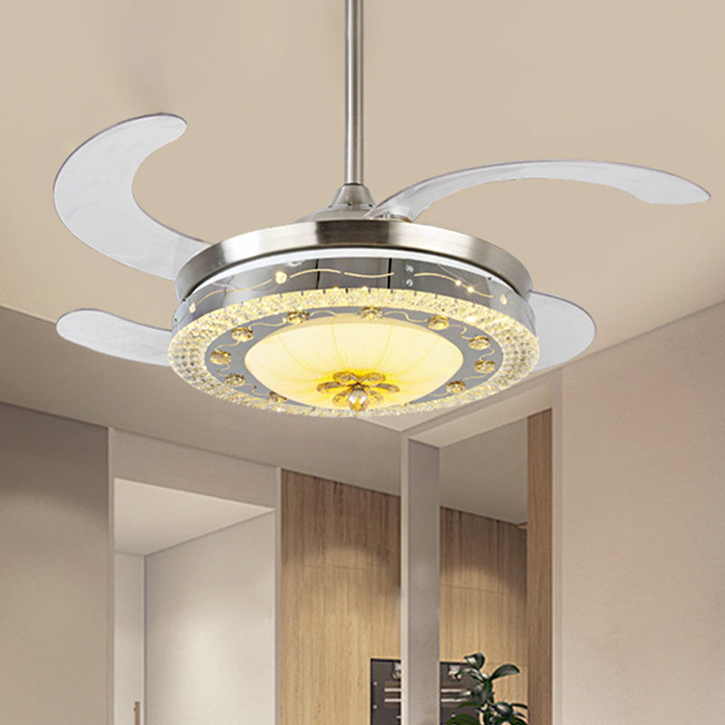 Crystal Round Ceiling Fan Light Contemporary Silver Led Flush Mount Light Fixture with Remote Control/Wall Control/Remote Control and Wall Control Silver Clearhalo 'Ceiling Fans with Lights' 'Ceiling Fans' 'Modern Ceiling Fans' 'Modern' Lighting' 271906