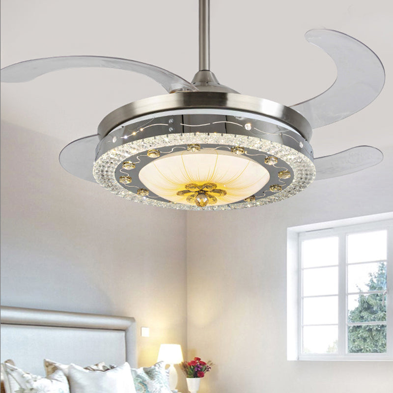 Crystal Round Ceiling Fan Light Contemporary Silver Led Flush Mount Light Fixture with Remote Control/Wall Control/Remote Control and Wall Control Clearhalo 'Ceiling Fans with Lights' 'Ceiling Fans' 'Modern Ceiling Fans' 'Modern' Lighting' 271907