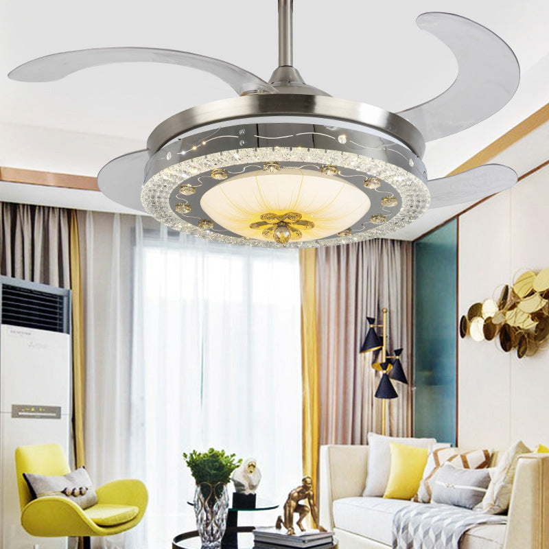 Crystal Round Ceiling Fan Light Contemporary Silver Led Flush Mount Light Fixture with Remote Control/Wall Control/Remote Control and Wall Control Clearhalo 'Ceiling Fans with Lights' 'Ceiling Fans' 'Modern Ceiling Fans' 'Modern' Lighting' 271908
