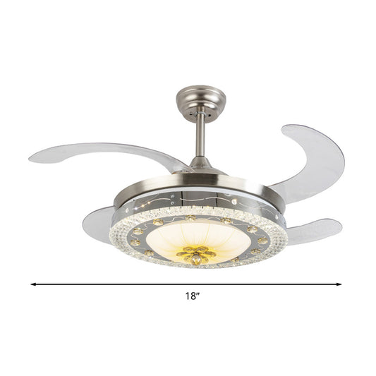 Crystal Round Ceiling Fan Light Contemporary Silver Led Flush Mount Light Fixture with Remote Control/Wall Control/Remote Control and Wall Control Clearhalo 'Ceiling Fans with Lights' 'Ceiling Fans' 'Modern Ceiling Fans' 'Modern' Lighting' 271911