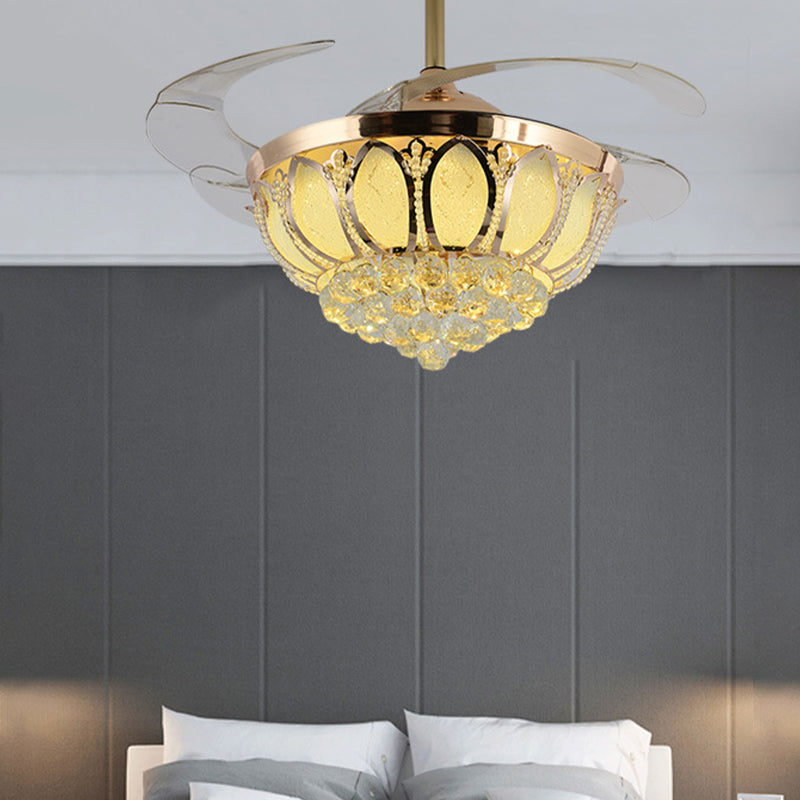 15"/19" Wide Dome Ceiling Fan Light Modern Crystal Gold Led Flush Mount with Remote Control/Wall Control/Remote Control and Wall Control Clearhalo 'Ceiling Fans with Lights' 'Ceiling Fans' 'Modern Ceiling Fans' 'Modern' Lighting' 271915