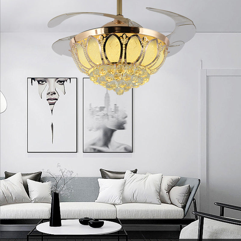 15"/19" Wide Dome Ceiling Fan Light Modern Crystal Gold Led Flush Mount with Remote Control/Wall Control/Remote Control and Wall Control Clearhalo 'Ceiling Fans with Lights' 'Ceiling Fans' 'Modern Ceiling Fans' 'Modern' Lighting' 271916