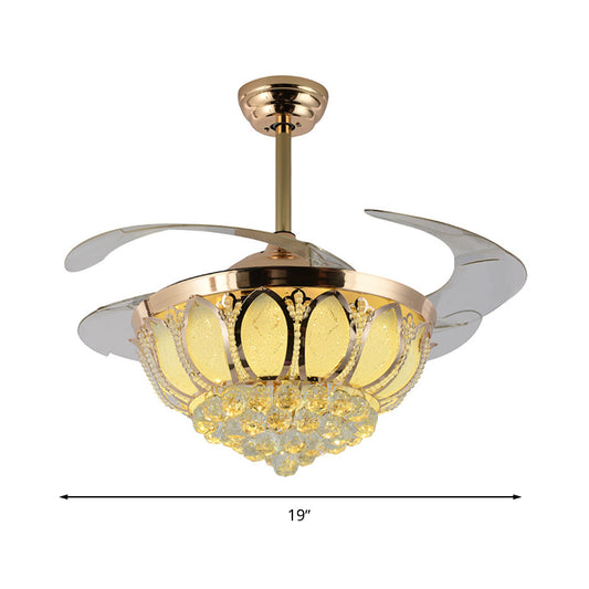 15"/19" Wide Dome Ceiling Fan Light Modern Crystal Gold Led Flush Mount with Remote Control/Wall Control/Remote Control and Wall Control Clearhalo 'Ceiling Fans with Lights' 'Ceiling Fans' 'Modern Ceiling Fans' 'Modern' Lighting' 271918