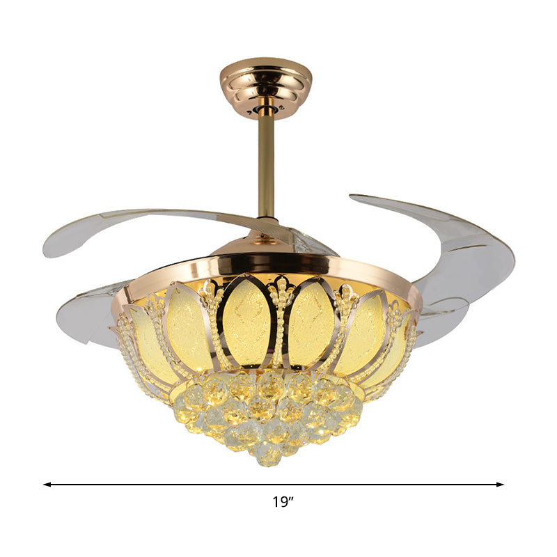 15"/19" Wide Dome Ceiling Fan Light Modern Crystal Gold Led Flush Mount with Remote Control/Wall Control/Remote Control and Wall Control Clearhalo 'Ceiling Fans with Lights' 'Ceiling Fans' 'Modern Ceiling Fans' 'Modern' Lighting' 271919