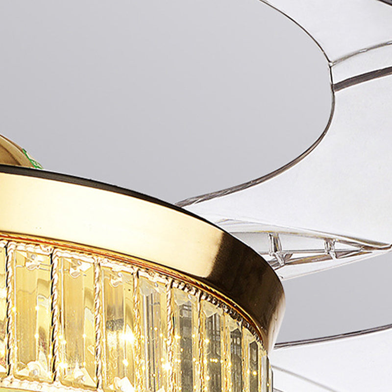 Drum Ceiling Fan Light Modernism Crystal Gold Led Flush Mount Light Fixture with 4 Blades, 36"/42" Wide Clearhalo 'Ceiling Fans with Lights' 'Ceiling Fans' 'Modern Ceiling Fans' 'Modern' Lighting' 271935